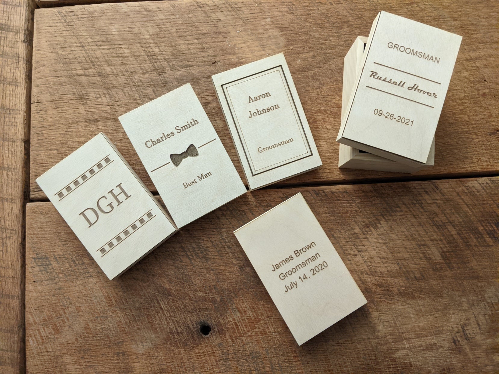 Harvard Groomsman Package w/Engraved Wood Gift Boxes